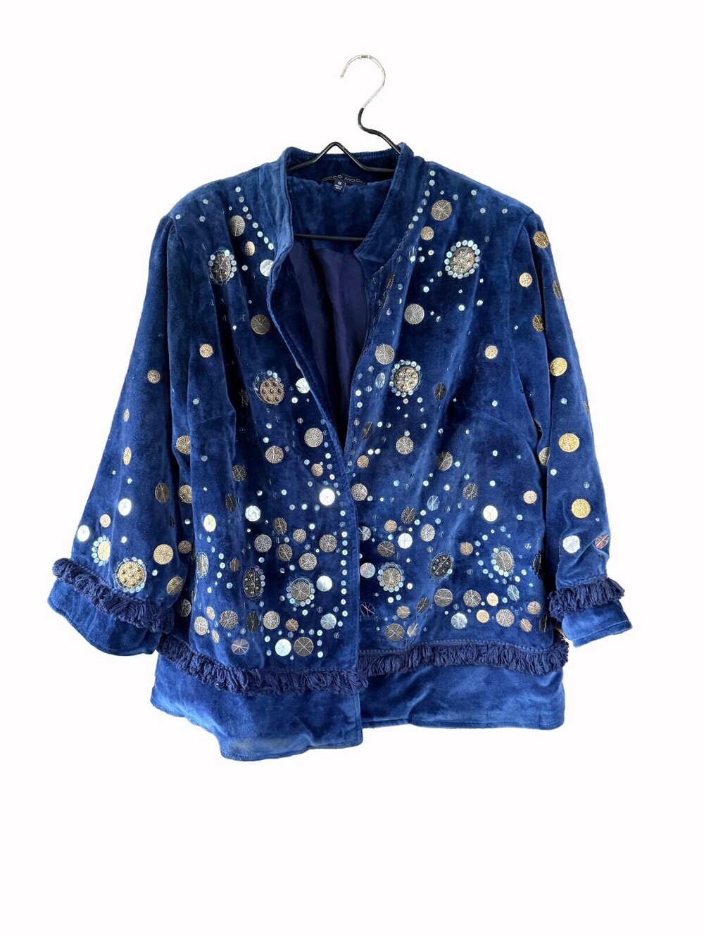 Indigo Moon Navy Velvet Coin Embellished Jacket 1X Celestial Boho Art to Wear